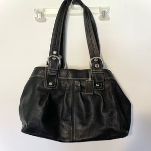 Coach F13733 Soho Pleated Leather Large Business Shoulder Tote Bag In Black